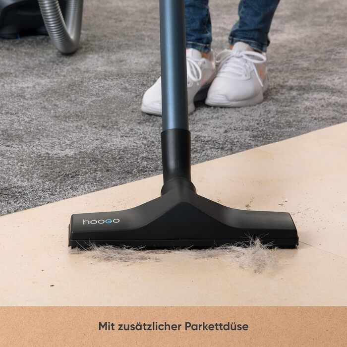 Пилсос Hoogo B3+ з мішком | Пилсос для підлоги | Потужний, з HEPA-фільтром, 850 Вт, радіус дії 11 м, тихий (74 дБ), об'єм пилозбірника 3 л, з набором насадок, білий, з кабелем