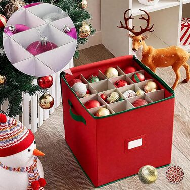 Коробка для зберігання новорічних прикрас VITEVER з регульованими перегородками, 64 кишеньки, 32x32,5x33 см