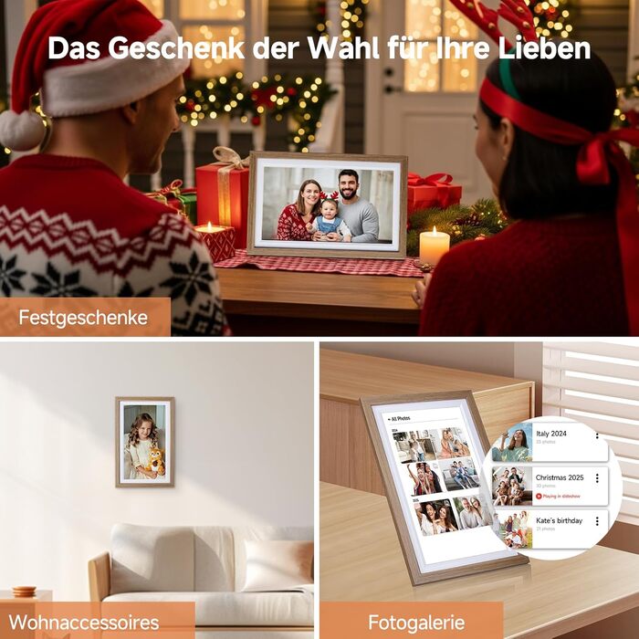 Ролеї Smart Frame WiFi 1010: Цифровий фоторушій з Wi-Fi, 10.1 дюйма, IPS сенсорний екран, 32GB, дерево (дуб)