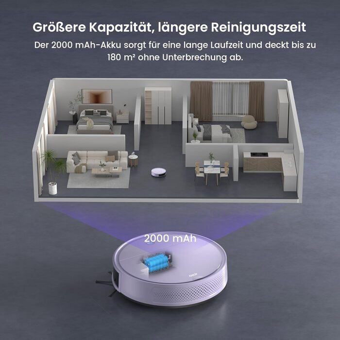 Робот-пилосос OKP K5P Purple: 5000Pa, навігація, HEPA-фільтр, Wi-Fi, для тварин, килимів, твердих підлог
