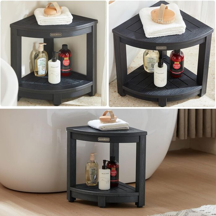 Крісло для душу Eck-Duschhocker, водонепроникне, з полівудного дерева, для ванної кімнати, стілець для душу, стілець для душу з регульованими ніжками, неслизький, білий (чорний)