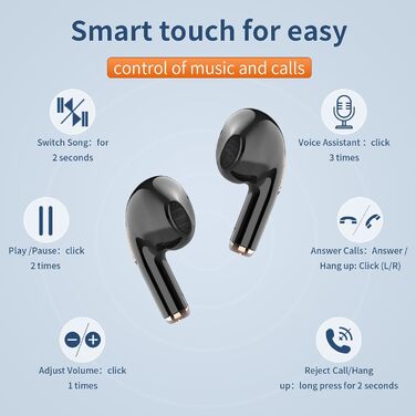 Навушники DUSONLAP Mini Bluetooth 5.3, 47 год, HD мікрофон, водонепроникний IP7, LED, чорний