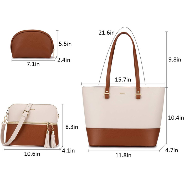 LOVEVOOK Набір сумок для жінок: 3 шт. (шоппер, сумка на плече, сумка з ручкою) для подорожей, роботи, покупок (бежевий+коричневий)
