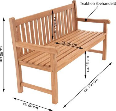 Садова лавка Divero Abruzzo 3-місна з тикового дерева, оброблена, коричнева
