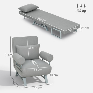 Крісло-ліжко, м'яке крісло, трансформується в гостьове ліжко, ергономічне, світло-сіре