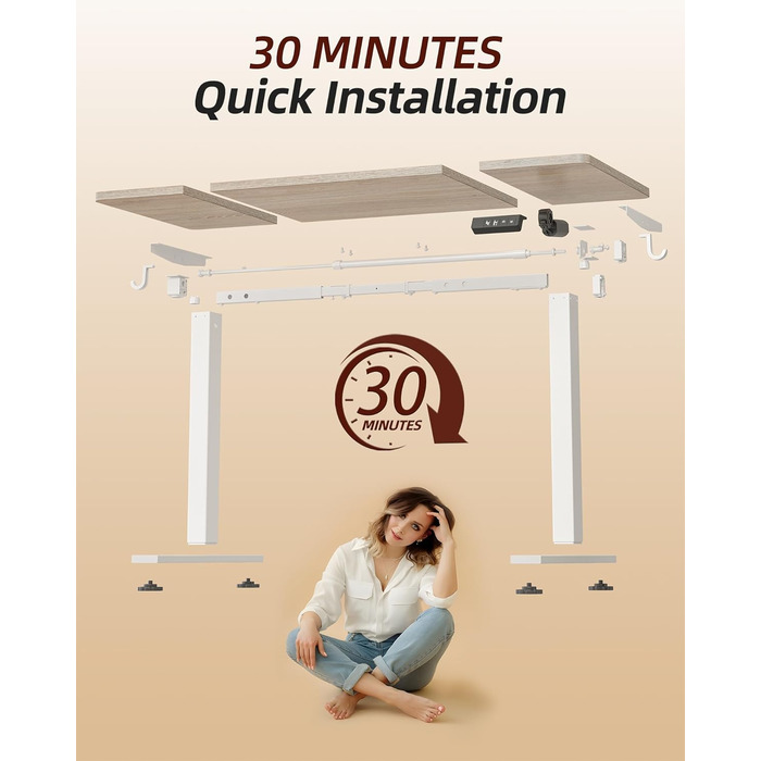 Електричний регульований стіл BEXEVUE 120x60 см, білий. Стіл для роботи з пам'яттю, комп'ютерний. Матеріал: акорн