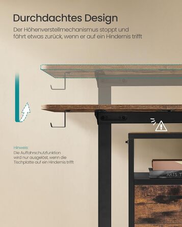 SONGMICS Стол письменний електричний, 160 x 70 см, регульована висота, 4 положення пам'яті, для офісу, вінтажний коричневий, LSD136K01