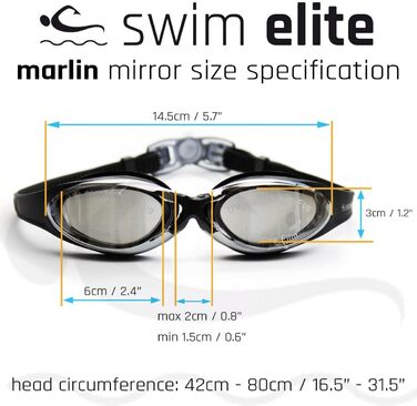 Окуляри для плавання SWIM ELITE Marlin дзеркальні із захистом від ультрафіолету - Технологія туманоутворення, чіткий зір, водонепроникний - для дорослих, юніорів У приміщенні та на відкритому повітрі, включаючи тренування з тріатлону/лідо Бірюзовий із дзе