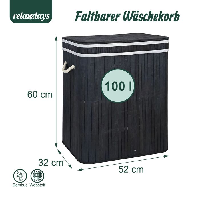 Кошик для білизни Relaxdays з бамбука з 2 відділеннями