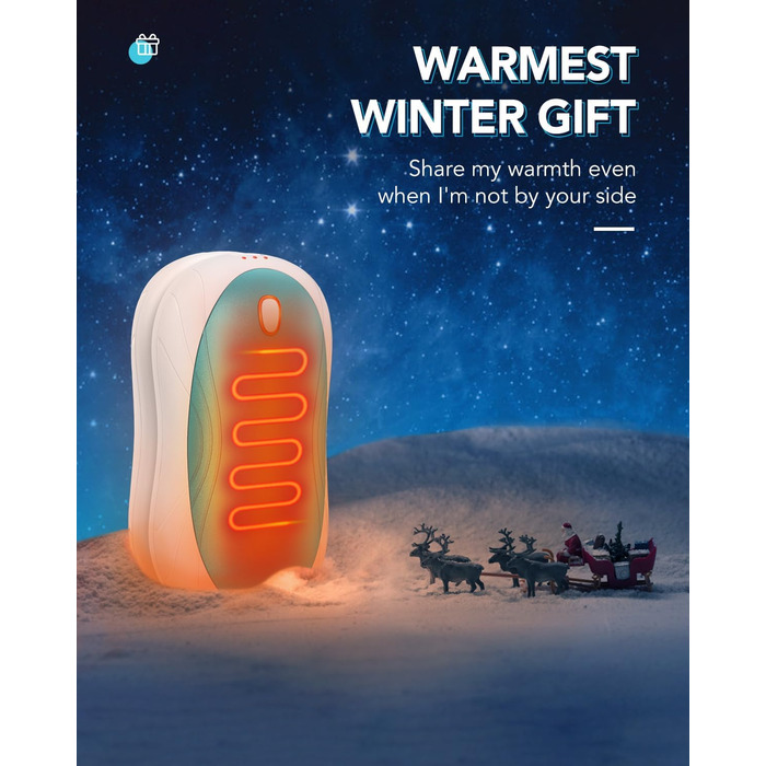 Електричні грілки для рук Cnkeeo, 2 шт. з роздільним магнітним з'єднанням, Powerbank USB, 3 режими нагріву, для спорту, риболовлі, полювання, чорно-білі (блакитно-білі)