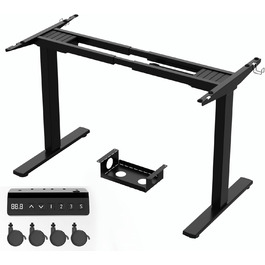 Електричний стіл Homall з регулюванням висоти, 2 мотори, підйом до 100 кг, телескопічний, пам'ять, захист від зіткнень (чорний)