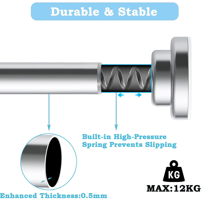 Стрижень для душу з нержавіючої сталі, , без свердління, для завіси для душу, висувний стрижень, завіса для душу для душу, ванни, вікна ванної кімнати, 70-120 см новий дизайн (чисте срібло, 70-120 см (2 шт., 22 мм)
