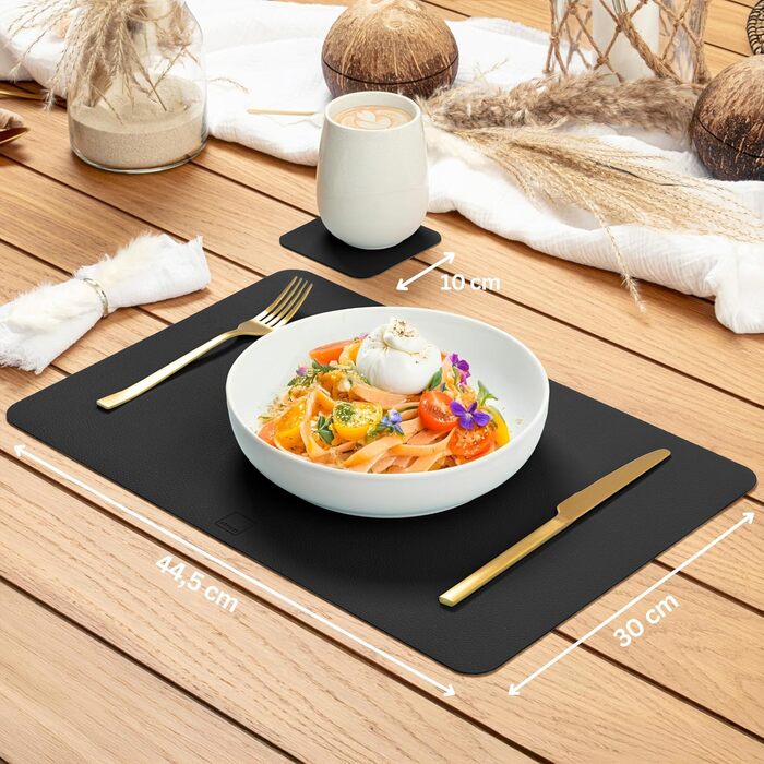 Набір підставок та серветок SÄNGER з екошкіри, 12 шт. (44,5*30 см), вологостійкі, протиковзні, для 6 осіб, антрацит/коричневий