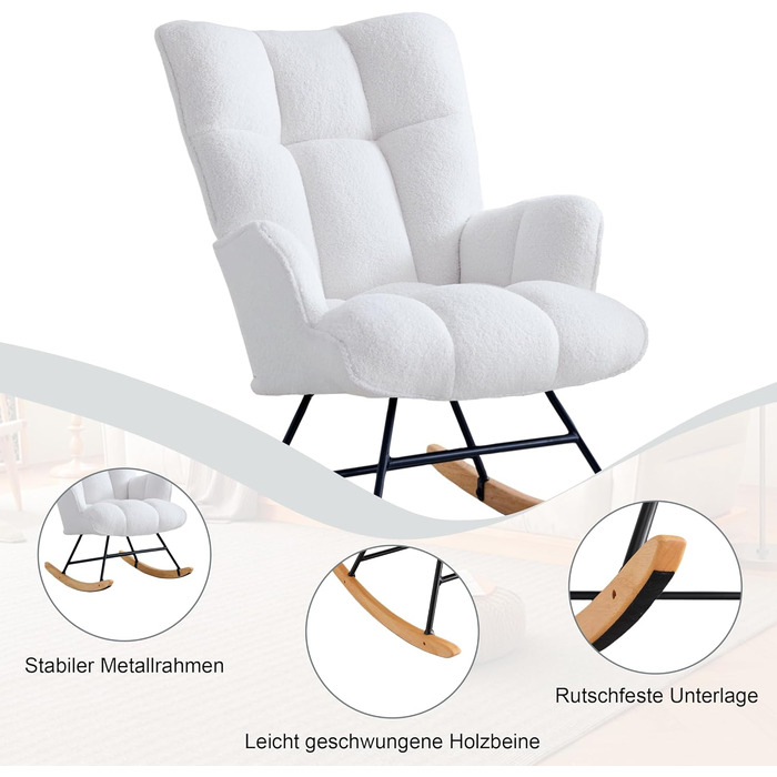 Крісло-гойдалка для годування Stillsessel з підлокітниками, біле, до 136 кг