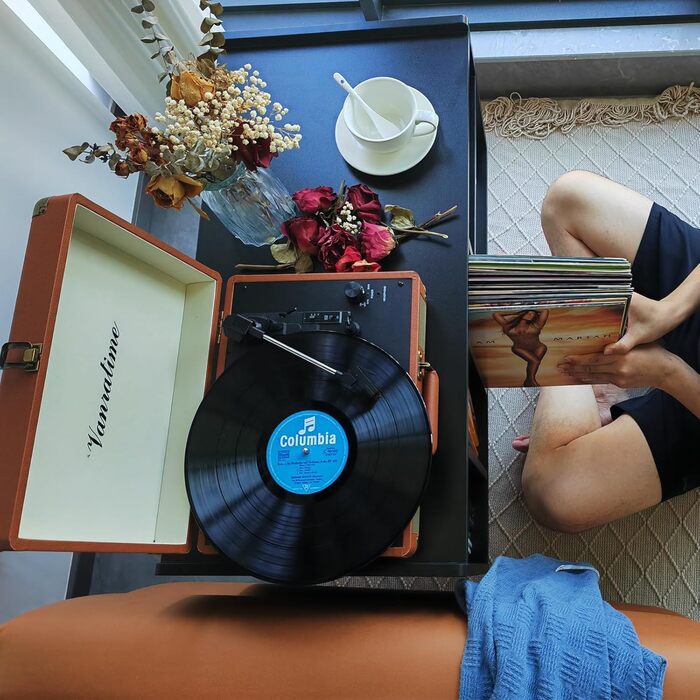 Підставка для програвача з місцем для зберігання вінілових платівок, до 136 кг, велика стійка-шафа для програвача з полицями для альбомів, дерев'яна підставка для вінілу чорного кольору