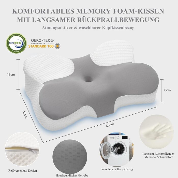 Ортопедична подушка для підтримки шиї Z-hom Memory Foam для всіх положень сну, 36608/13 см