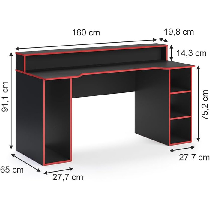 Ігровий стіл Vicco Roni, 160 x 65 см (Червоний)