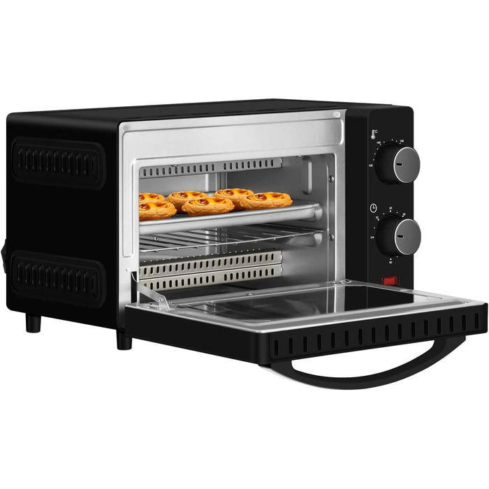 Міні-піч Wannyton 10L: піч для піци, випічки та хліба, 650W, 100-230°C, таймер, решітка, деко, чорний