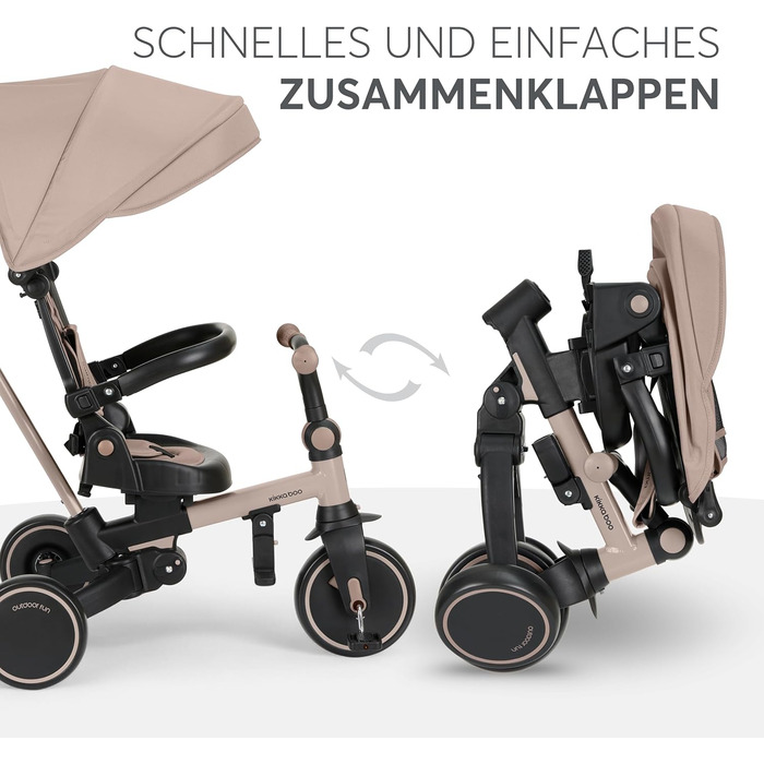 KikkaBoo Триколісний велосипед 8-в-1 з ручкою для батьків Aluma (Бежевий) від 1 року. Дитячий велосипед з поворотним сидінням, ременем безпеки, алюмінієвою рамою.