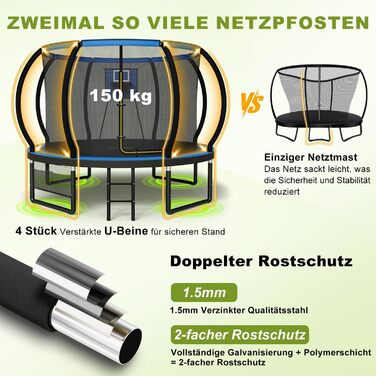 Батут Devoko вуличний з сіткою та кільцем для баскетболу, до 150 кг, Ø 305 см - для дітей та дорослих, блакитний