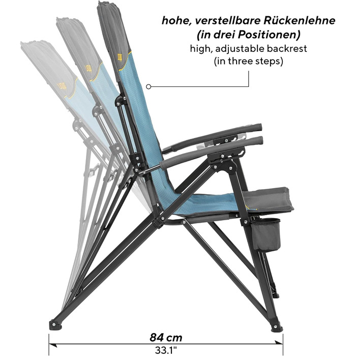 Крісло для кемпінгу Uquip Becky Beach Chair Складаний стілець Розкладний стілець Регульований 120 кг (бірюзовий, комплект зі складним табуретом Fancy)