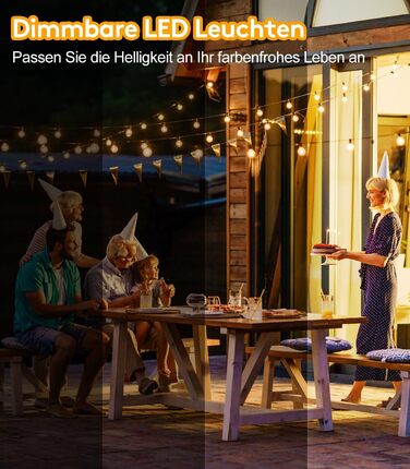 Ланцюжок прикрас LED для вулиці: 20M, 65ft, G40, для саду, балкону, павільйону, тераси, вечірки, з пульт дистанційного керування, IP44, вологостійкий, 20M