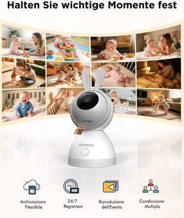 Відеоняня з камерою 1080P HD PTZ 360° та Wi-Fi: монітор для немовлят з додатком, нічним баченням, 4x Zoom, детекцією руху/звуку, двостороннім аудіо, автотрекінгом та сповіщеннями