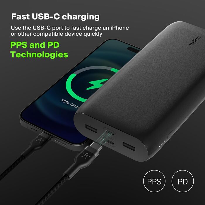 Портовий повербанк 26K, USB-C/A, швидка зарядка, портативний для iPhone, iPad, Galaxy, Pixel, 4-