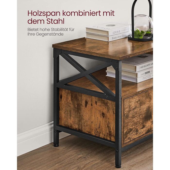 Тумба під телевізор VASAGLE до 80 дюймів, з 3 шухлядами та 3 полицями, 178x40x50 см, вінтажний коричнево-чорний, сталевий каркас