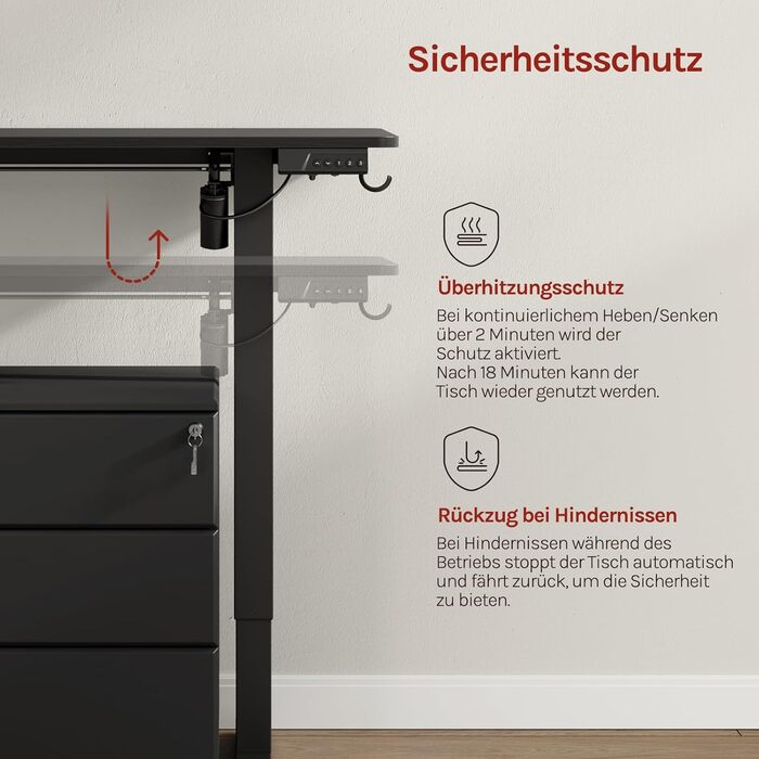 Електричний регульований по висоті письмовий стіл WOLTU з функцією пам'яті та захистом від зіткнень, комп'ютерний стіл для дому та офісу, чорний, 120 x 60 см