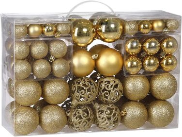 Різдвяні дрібнички Deuba, набір з 100 пластикових матових блискучих різдвяних прикрас, мереживні ялинкові дрібнички Ø 3 6 см (золото)