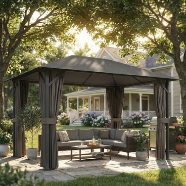 Альтанка садова 4x3 м, водонепроникна, стійка, зимова, з москітною сіткою та 4 бічними стінками, вентиляція, дренажні отвори