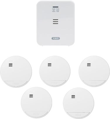 Детектор чадного газу ABUS COWM370 - 7 років роботи сенсора, 85 дБ, кнопка тестування, 3 роки батареї, білий, 1 шт. (COWM370 + 5er Set RWM90, без дисплея)