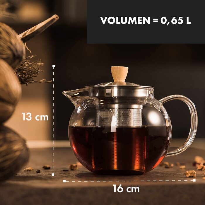 Скляний заводський чайник скляний чайник з ситечком з нержавіючої сталі Чайник з нержавіючої сталі скляний чайник з кришкою і ручкою з благородного дерева (без палички, 0,65 л)