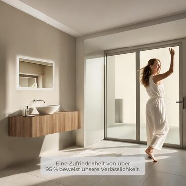 Дзеркало для ванної кімнати з підсвічуванням LED 120x60 см, велике, диммер, сенсорний вимикач, вертикальна/горизонтальна монтаж, 6500K (холодне біле світло)