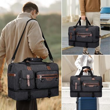 Дорожня сумка WITZMAN Canvas Weekender 30 л з відділенням для взуття (A8010, чорна)