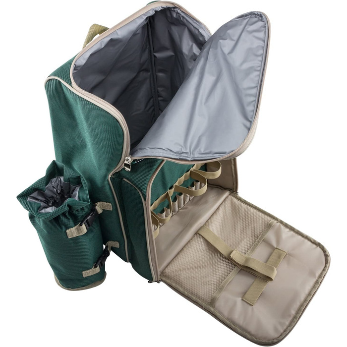 Рюкзак для пікніка Andora на 4 особи з інтегрованою сумкою-холодильником, зелений, з аксесуарами (29 шт)