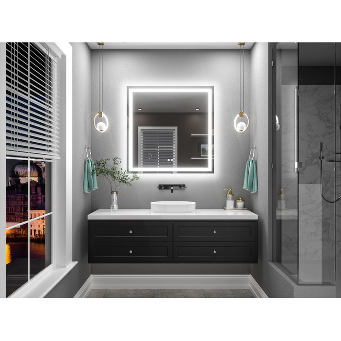 Дзеркало для ванної кімнати TETOTE з підсвічуванням 90x90 см, без рами, LED-touch, 3 кольори, регулювання яскравості, функція пам'яті