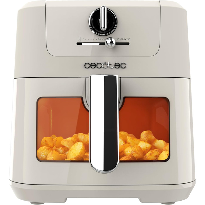 Фритюрниця без олії Cecotec Cecofry Antique 5000 з вікном, 5 л, 1500 Вт, Digital, PerfectCook, Retro-дизайн, білий колір