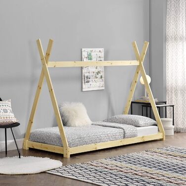 Ліжко дитяче Onejda Tipi від en.casa, 80x160 см, з натурального дерева, біле