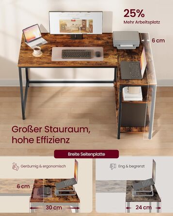 Кутовий стіл VASAGLE L-подібний для дому та офісу, комп'ютерний стіл з полицями, 120 x 80 см, вінтажний коричневий (LWD136KD01)