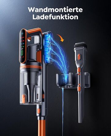 Бездротовий пилосос Fieety з акумулятором, 600W, 50kPa, 65 хв роботи, станція для зарядки на стіні, ароматерапія, автоматичний режим, сенсорний екран, висувний шланг 1 м для твердих поверхонь, килимів, шерсті тварин, автомобіля