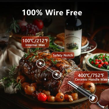 Термометр для м'яса BFOUR BF-30 PRO: бездротовий Bluetooth термометр-щуп з LCD-дисплеєм, IP67 водонепроникний, для приготування на грилі, в духовці, на кухні (зелений)