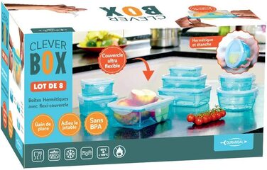 Ланч-бокс to go FRESH & CLIK 2 комплект оригінал з телевізора зручна коробка для їжі без бісфенолу А екологічно чиста коробка для сніданку для мікрохвильової печі, синій/ сірий (набір Cleverbox 8)