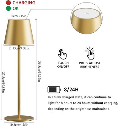 LED настільна лампа K-Bright 2 шт. з регулюванням яскравості, акумуляторна, бездротова, 3000K/4000K/6000K, USB-C, IP54, білий колір