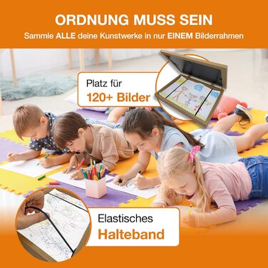 BALA® Преміум рамки для фотографій - 2 шт. A4, для дитячих малюнків, з фронтальною відкриваністю та кріпленням для підвішування/ставлення, 120+ фото, дерево