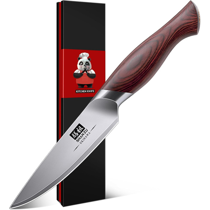 SHAN ZU Profi кухонний ніж 18 см - японський кухонний ніж з високоякісної сталі 10Cr15Mov, 12° заточка, ергономічна ручка з паккавуду - для м'яса, овочів, риби (овочечистка)