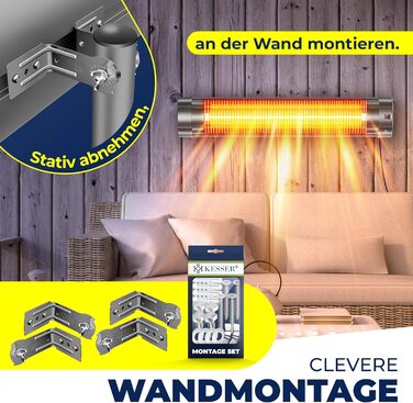 Інфрачервовий обігрівач KESSER® 2500W з пультком та захисним чохлом, телескопічна стійка, для тераси та дому