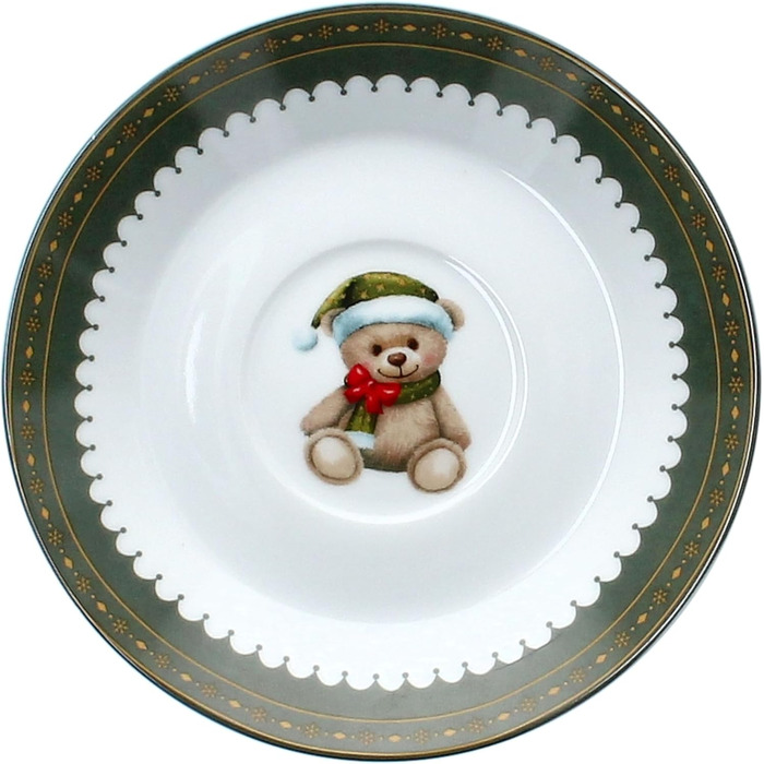 MamboCat Friend - 18-ти частинний чайний сервіс для 6 осіб | Керамічний сервіс з ведмедиком, будиночком з імбирного пряника та іншими новорічними мотивами | Тріо з чашками, блюдцями та тарілками | Ідеальний для святкування Різдва