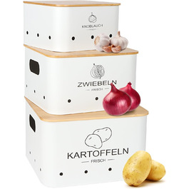 Набір контейнерів для зберігання картоплі, цибулі та часнику - 3 шт. (білий, квадратний)